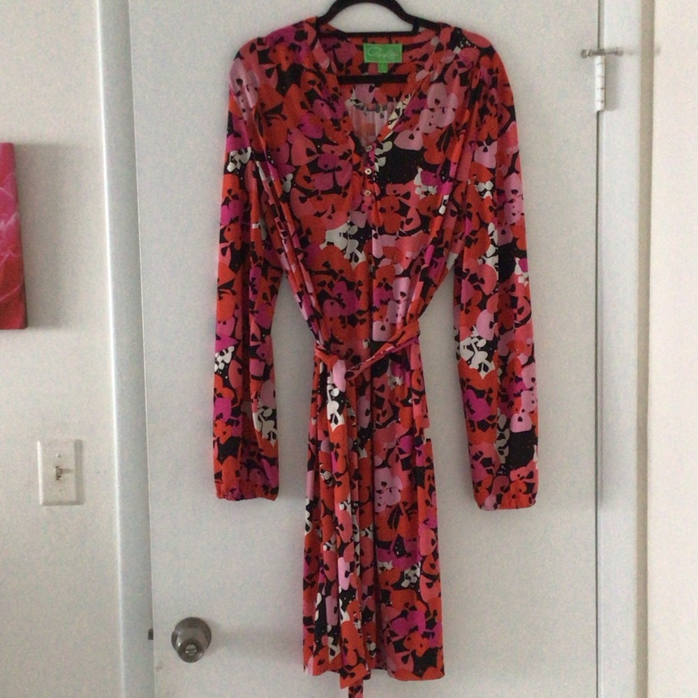 Pappagallo pretty Black, Pink & White floral print, long sleeve Dress. Size L. - Picture 3 of 7